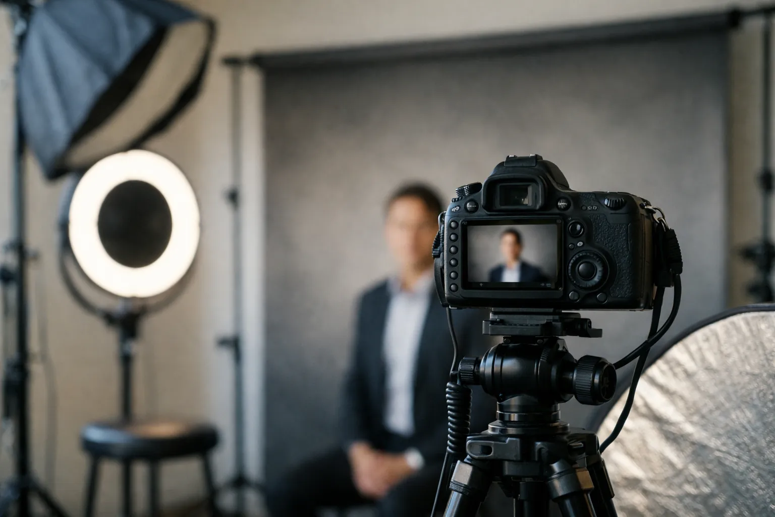examples of corporate headshot poses for men and women in a studio and office setting