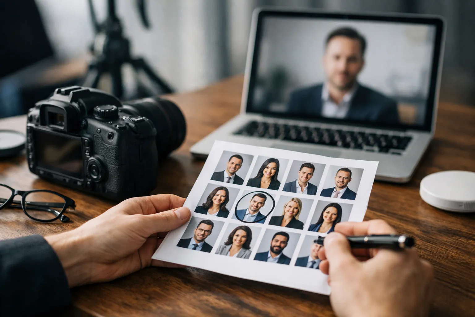 Three examples of executive headshots showing studio, editorial, and environmental styles