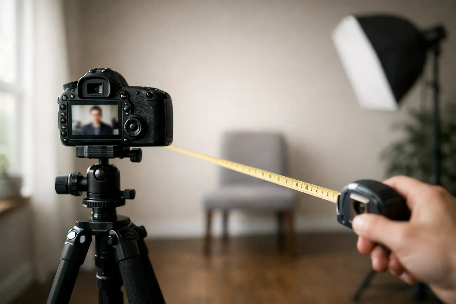 how to take a headshot at home checklist showing camera height and background distance