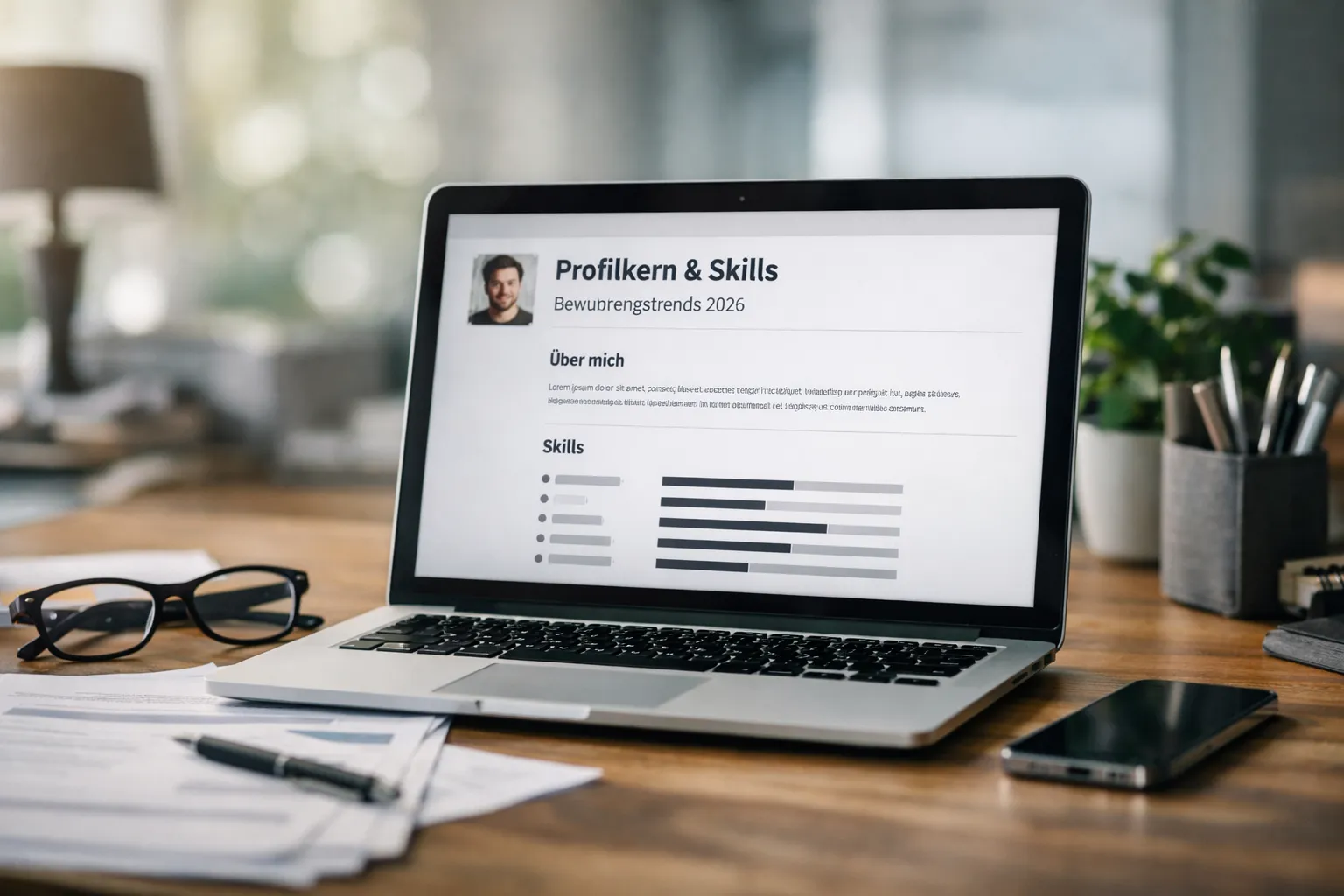 Screenshot Mockup eines Profilkerns mit klarer Headline und Skills, bewerbungstrends 2026