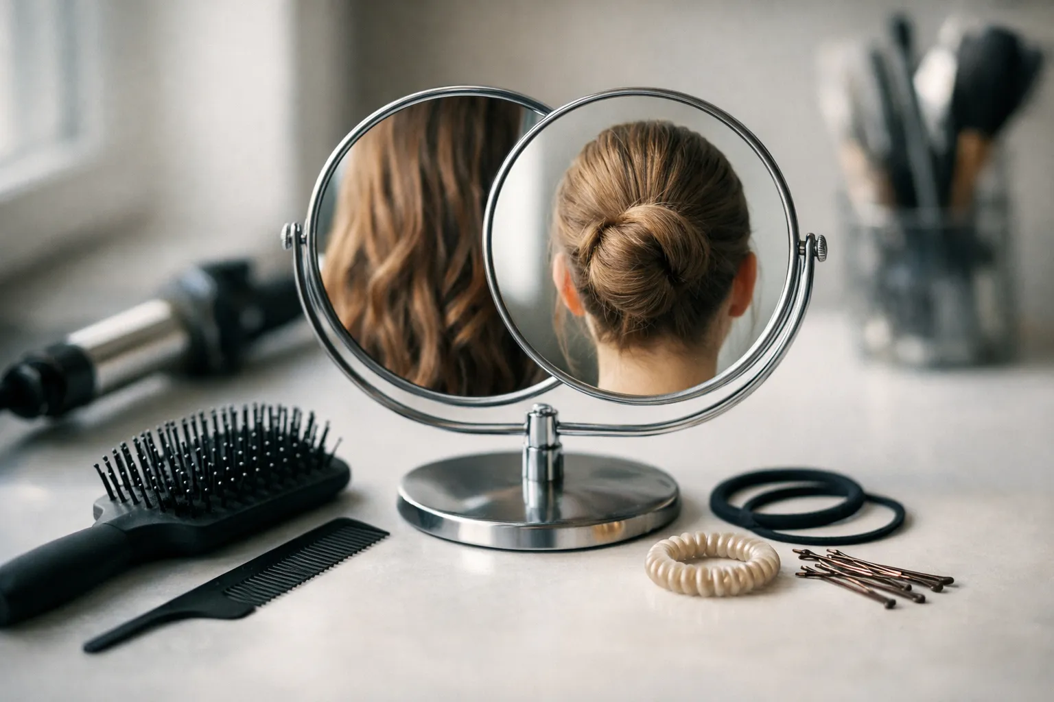 Frisur Bewerbungsfoto Damen mit offenen und gebundenen Haaren