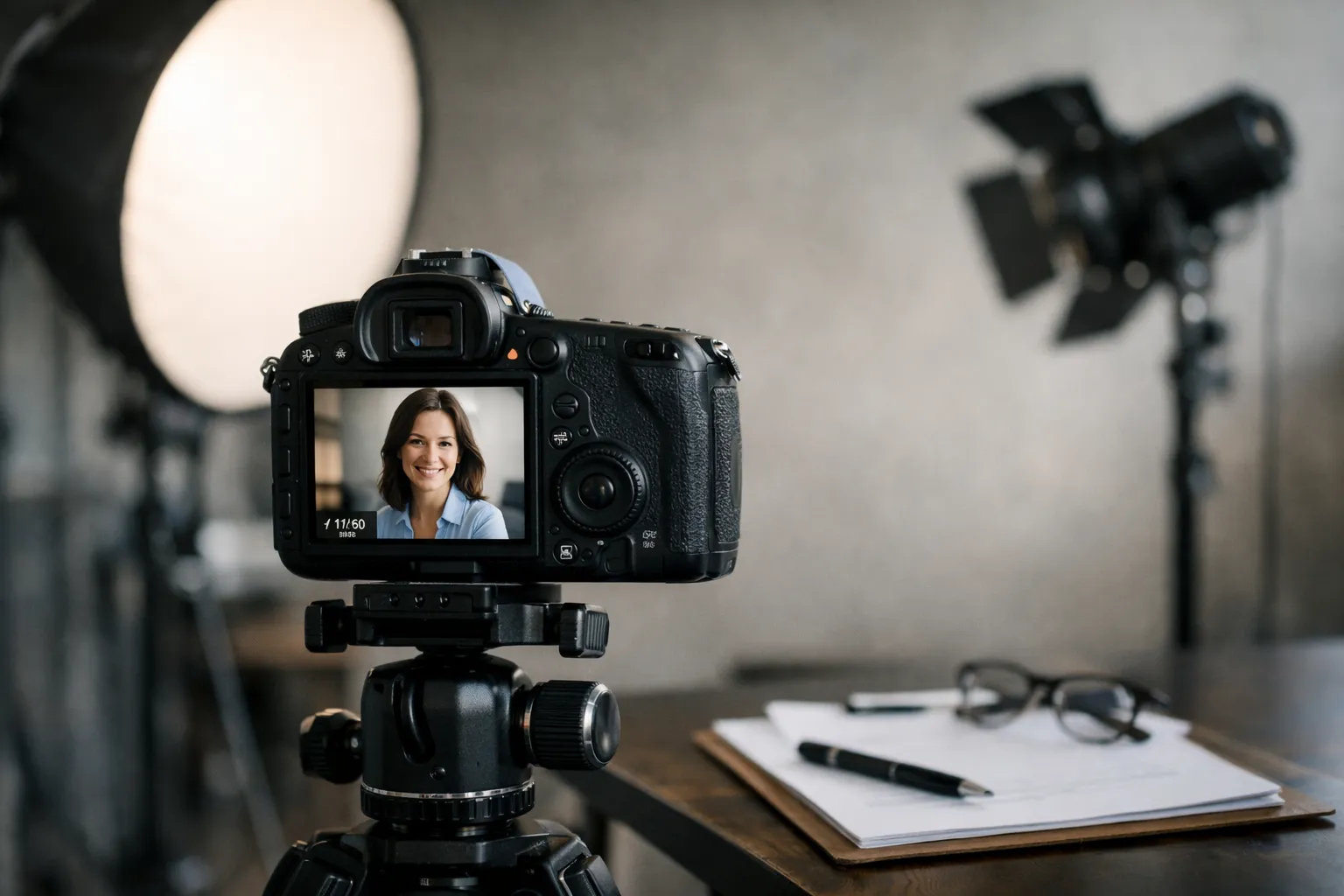 Demonstration of headshot posing tips: angled shoulders, chin forward, relaxed posture