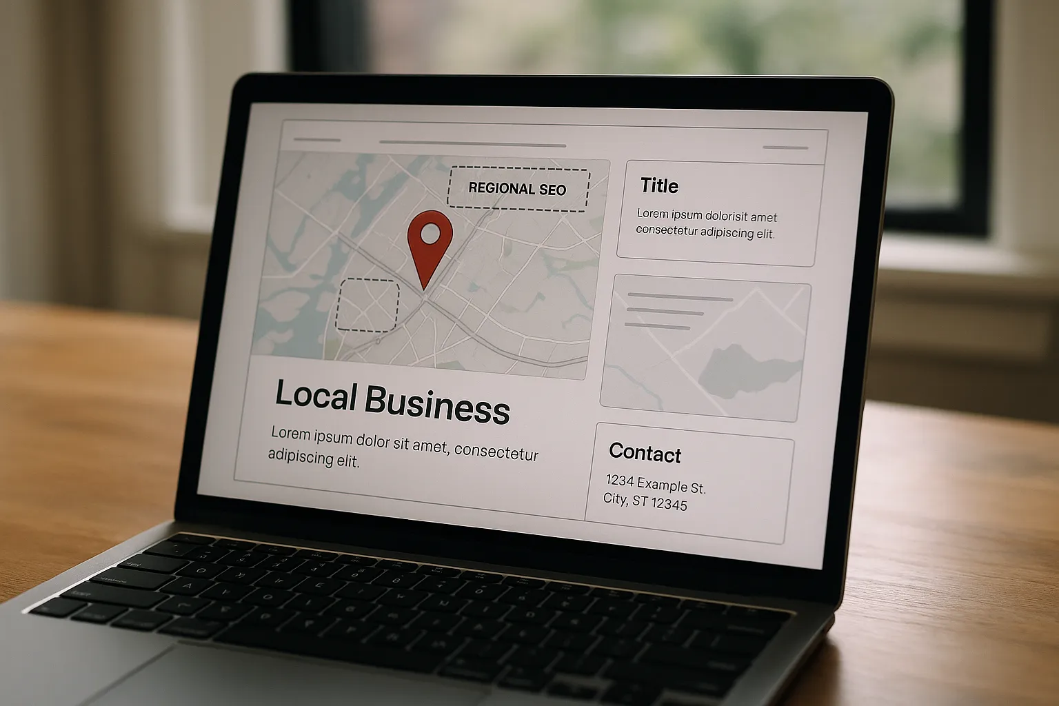 Local landing page layout with regional seo optimization elements highlighted