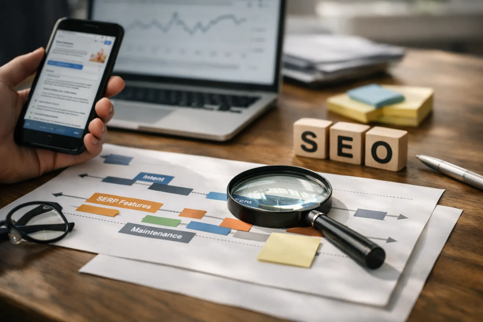 SEO 2026 shifts timeline showing intent fragmentation, SERP features, and maintenance cycles