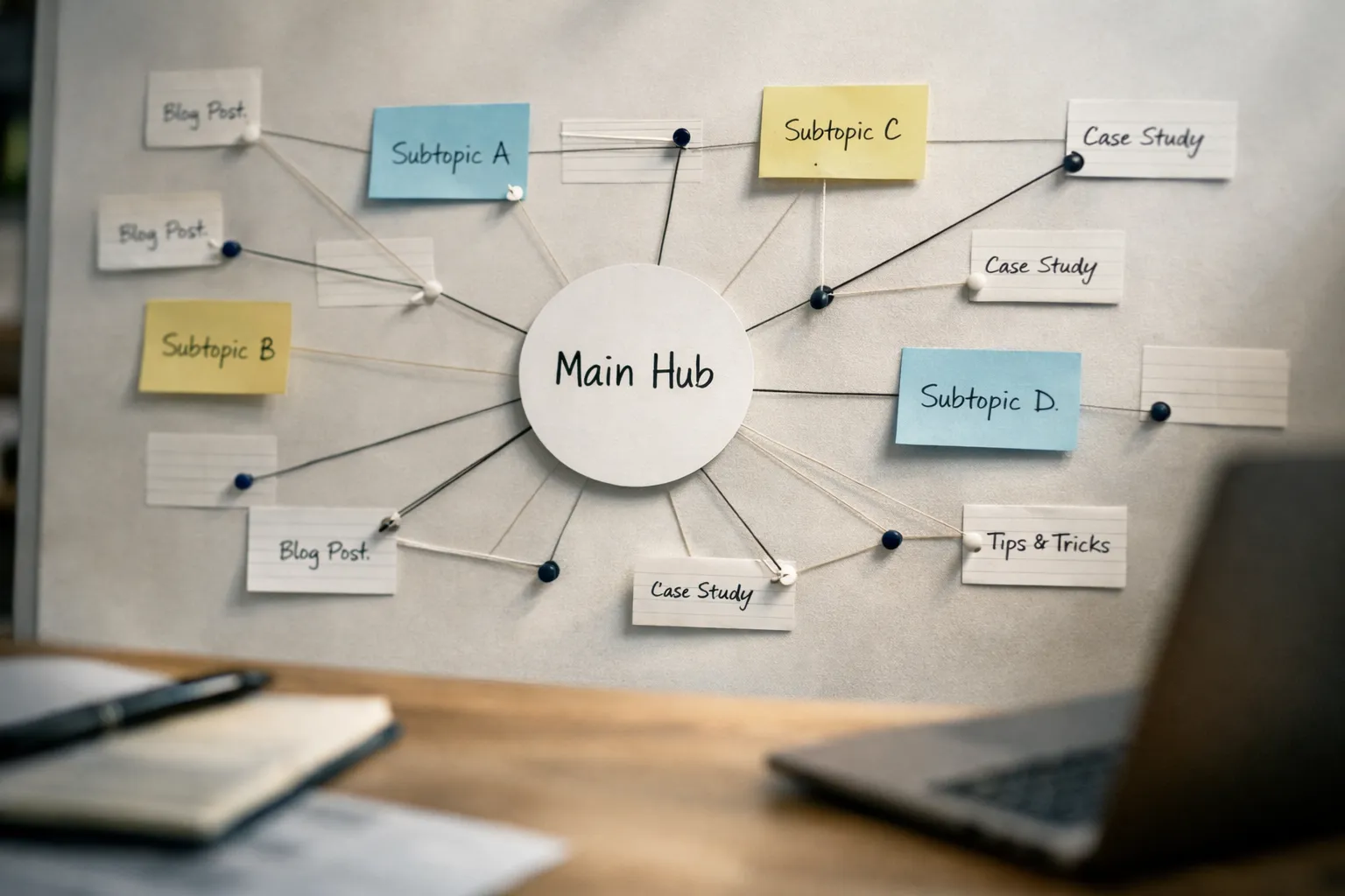 modern seo 2026 topic cluster map with hub pages and internal links