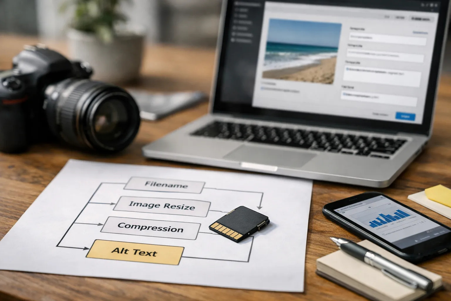 Workflow for on page seo image optimization from filename to alt text