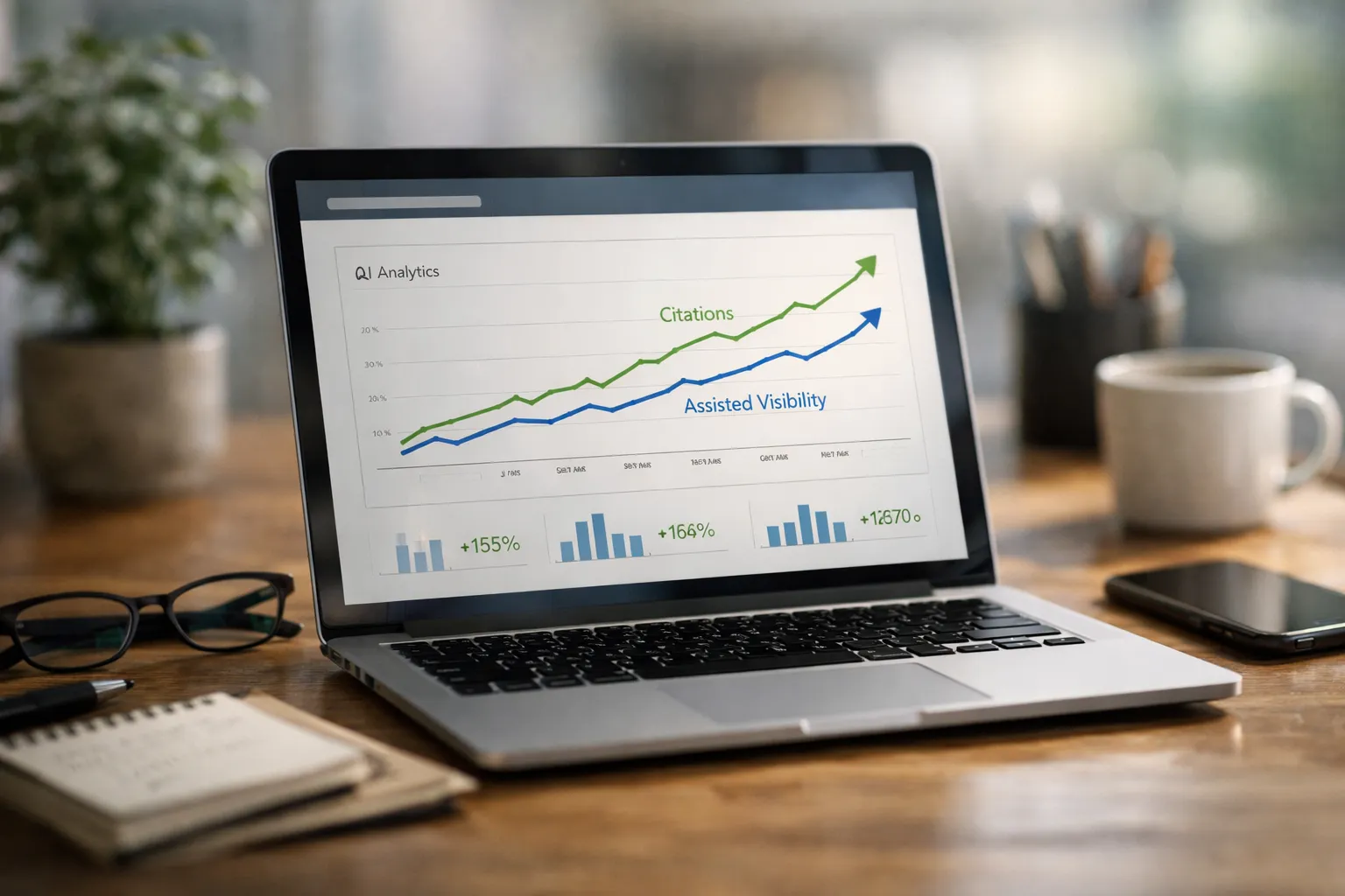 Analytics view showing growth in google ai overviews citations and assisted visibility