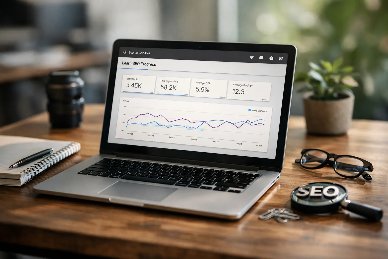 Dashboard showing learn seo progress in Search Console