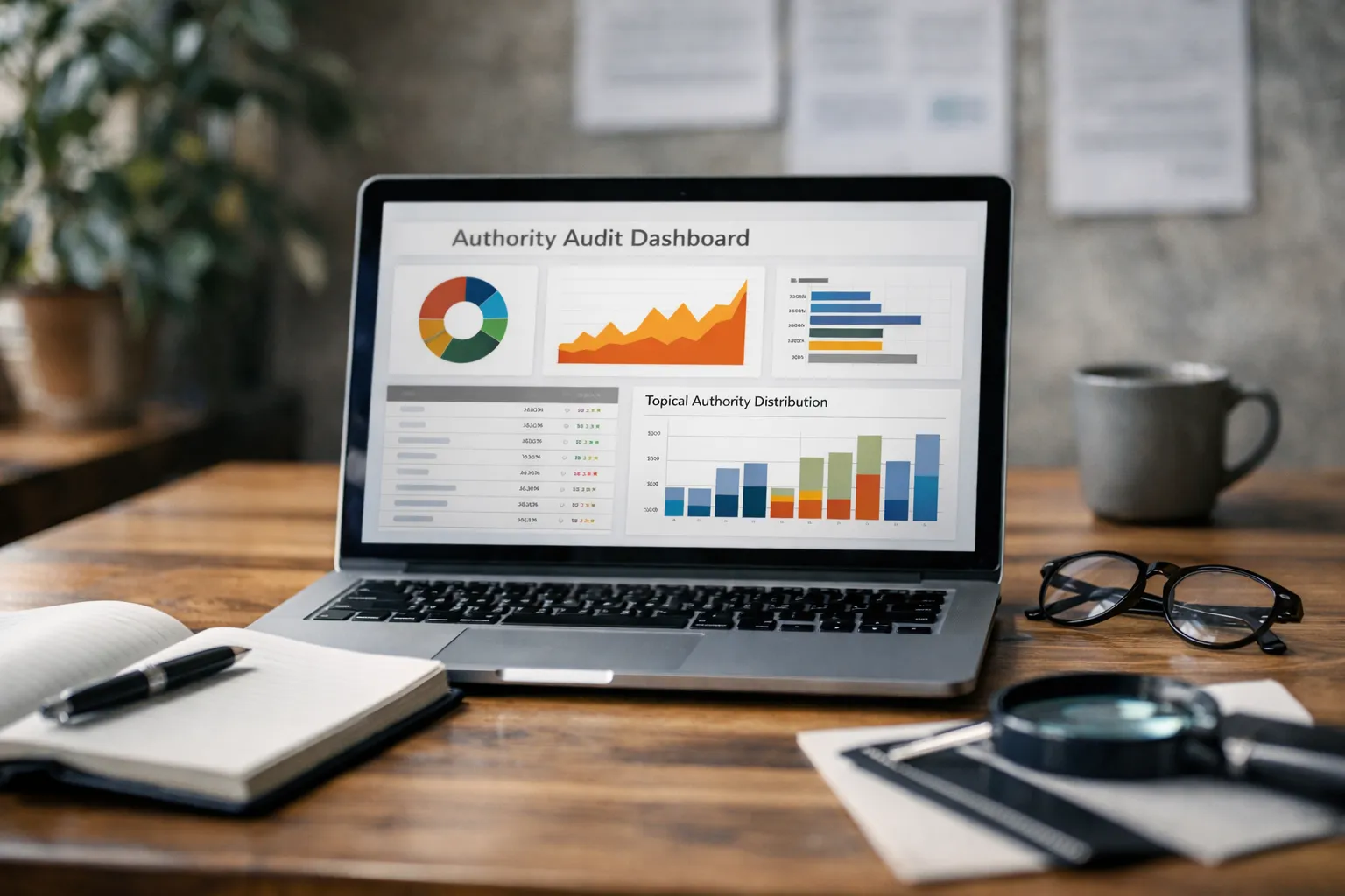topical authority audit dashboard across site sections