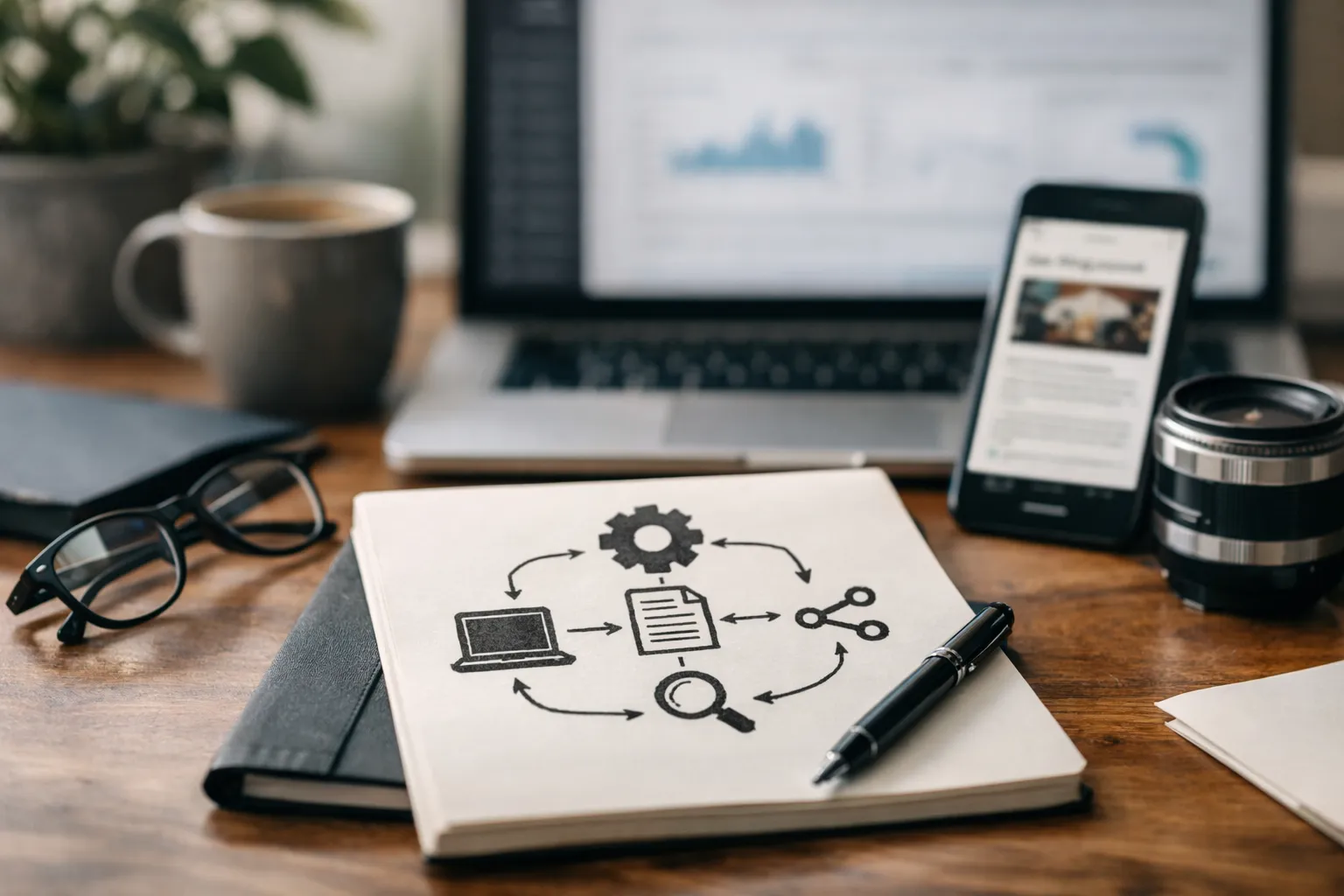 Workflow diagram for blog and seo automation in WordPress