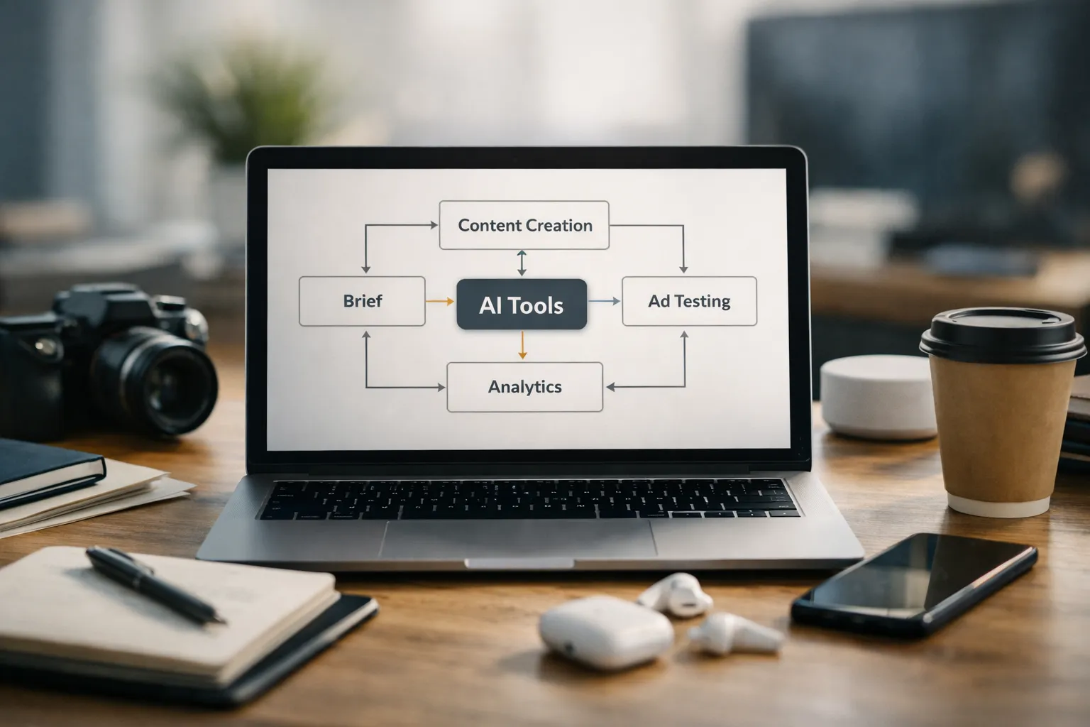 Workflow diagram for best ai marketing tools for startups from brief to approval